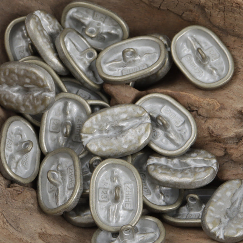 Distressed Decorative Coffee Bean Metal Buttons,10pcs Tin