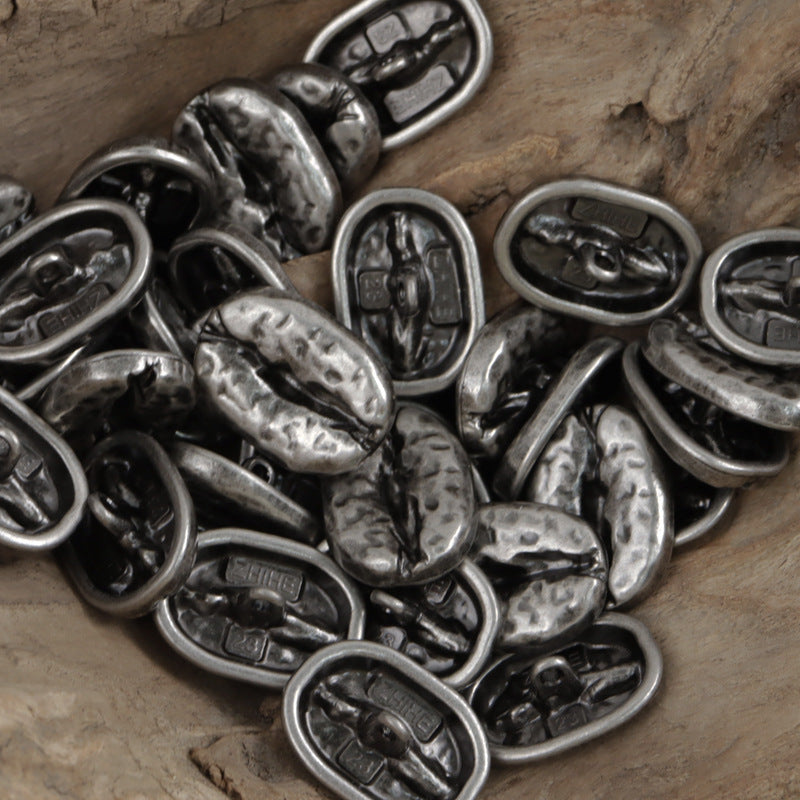 Distressed Decorative Coffee Bean Metal Buttons,10pcs Dark Silver