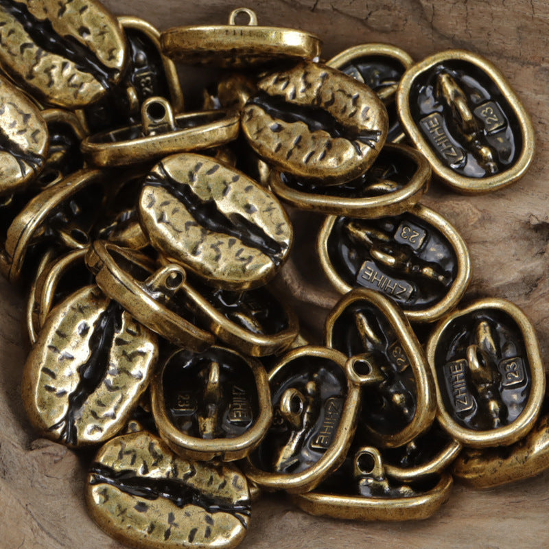Distressed Decorative Coffee Bean Metal Buttons,10pcs Bronze
