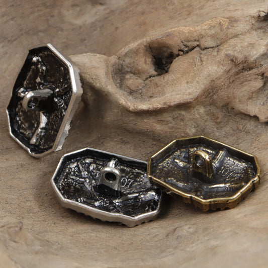 Distressed Cracked Silver Bronze with Black Lacquer Metal Buttons 10pcs