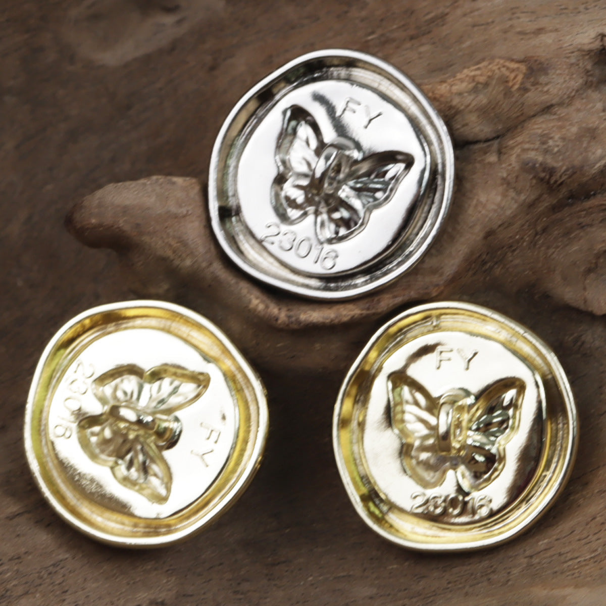 Gold and Silver Butterfly Pattern Metal Buttons with Handles 10pcs