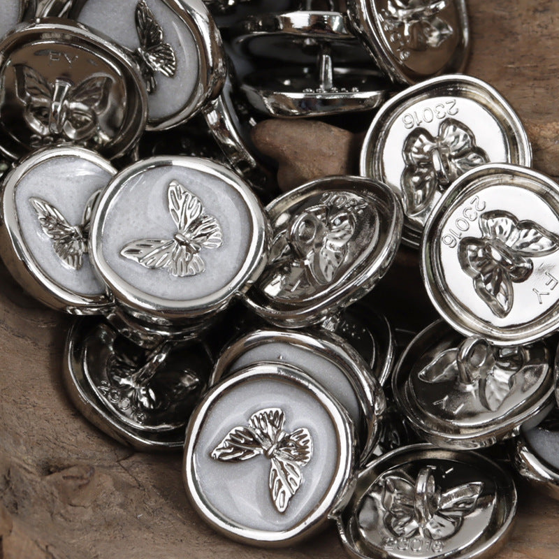 Gold and Silver Butterfly Pattern Metal Buttons with Handles 10pcs Silver