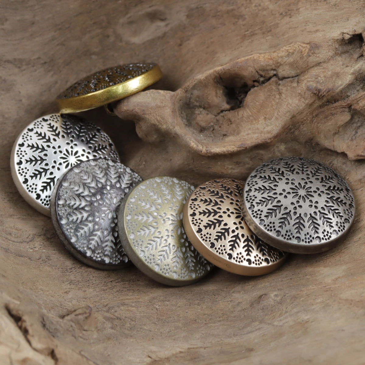 Symmetrical Small Tree Pattern Round Metal Buttons with Shank 10pcs