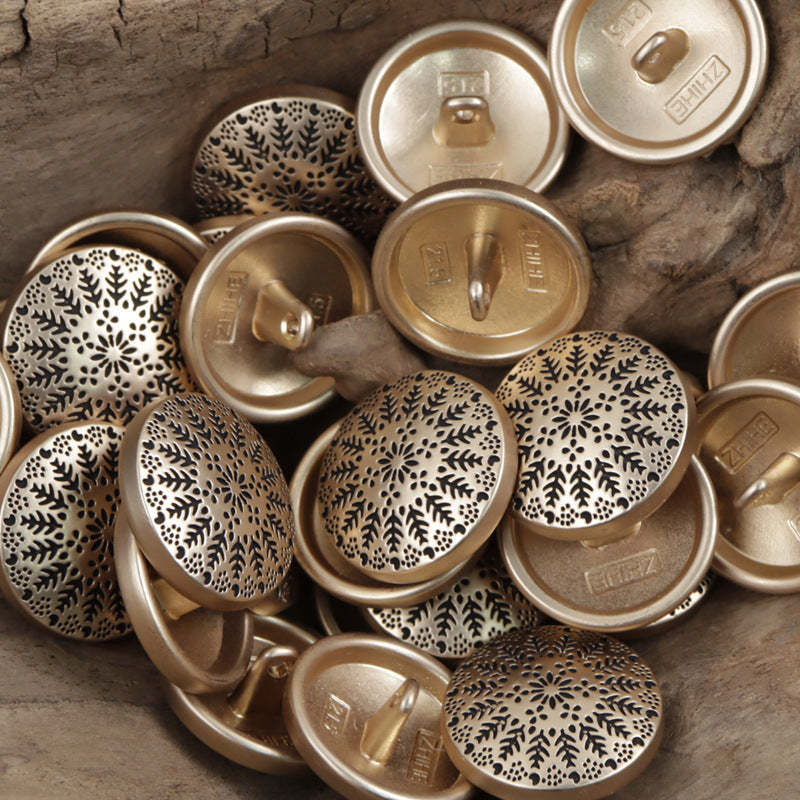 Symmetrical Small Tree Pattern Round Metal Buttons with Shank 10pcs Gold