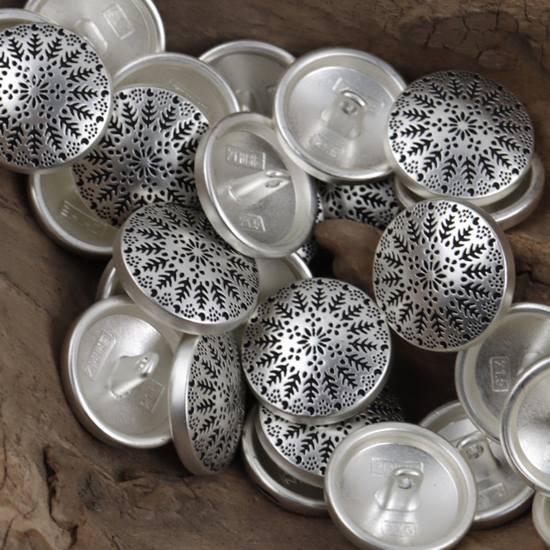 Symmetrical Small Tree Pattern Round Metal Buttons with Shank 10pcs Silver
