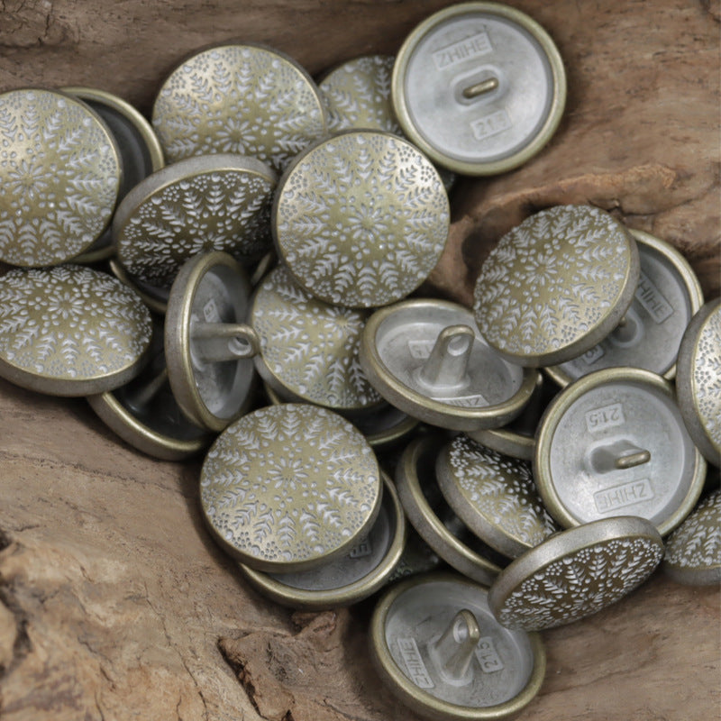 Symmetrical Small Tree Pattern Round Metal Buttons with Shank 10pcs Antique Tin