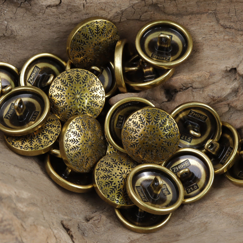 Symmetrical Small Tree Pattern Round Metal Buttons with Shank 10pcs Bronze