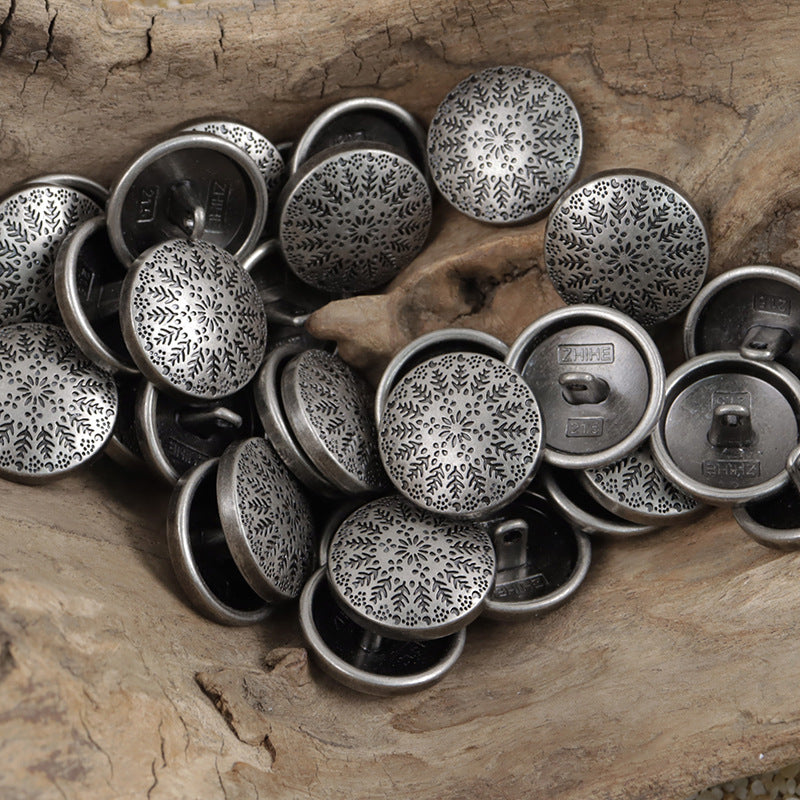 Symmetrical Small Tree Pattern Round Metal Buttons with Shank 10pcs Black Tin