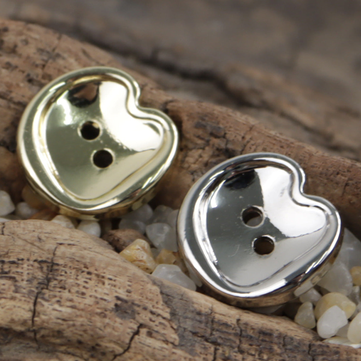 Peach-Shaped Two-Hole Gold and Silver Metal Buttons 20pcs