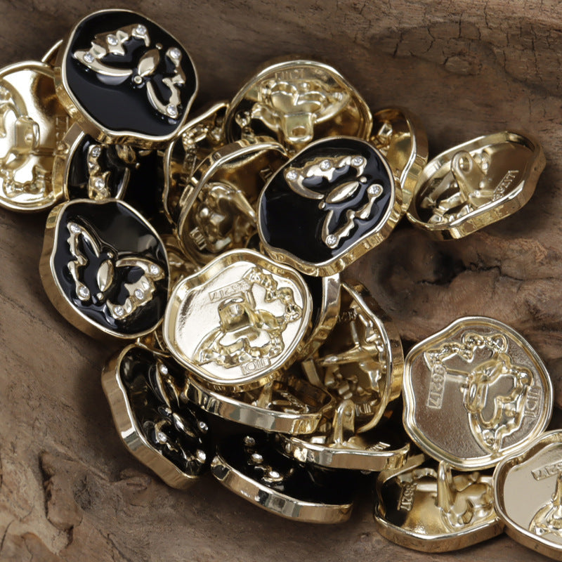 Irregular White Gold Butterfly Pattern Metal Shank Buttons 10pcs Black Gold