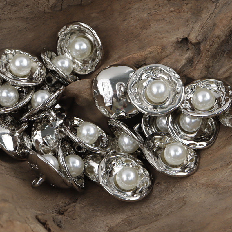 Gold and Silver Lotus Pearl Metal Buttons for Handmade DIY Pendants 10pcs Silver