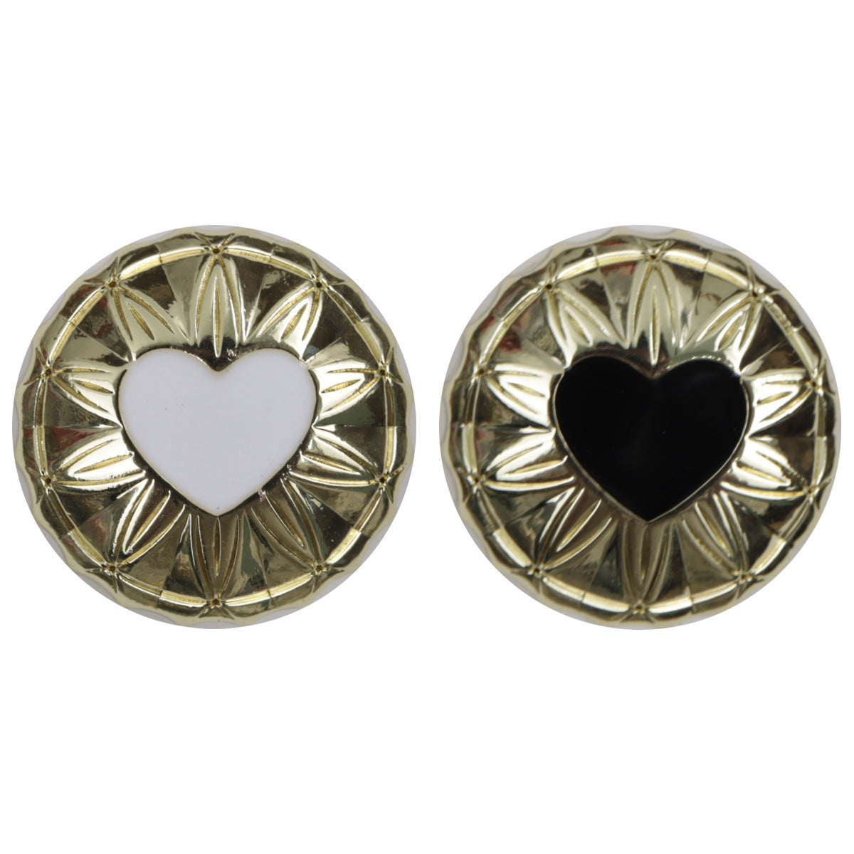 Round Gold Metal Shank Buttons Inlaid White and Black Heart Patterns 20pcs