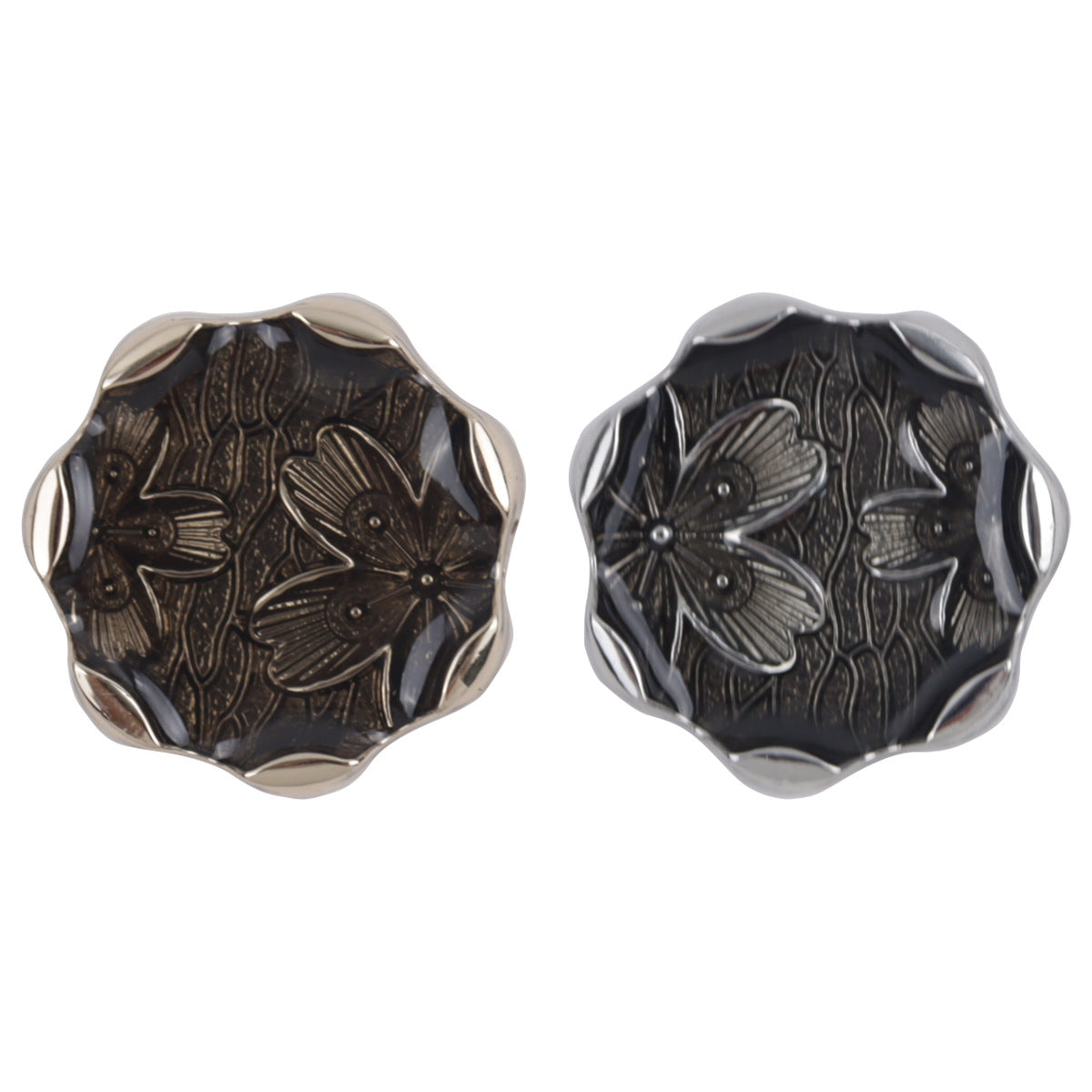 Polygonal Flower Pattern Gold and Silver Metal Shank Buttons 10pcs