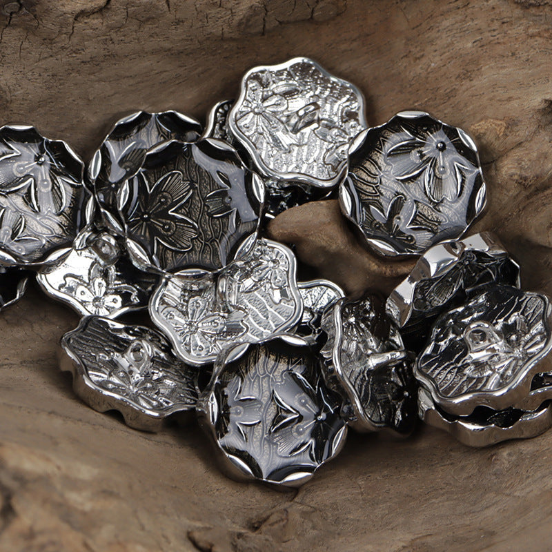 Polygonal Flower Pattern Gold and Silver Metal Shank Buttons 10pcs Silver