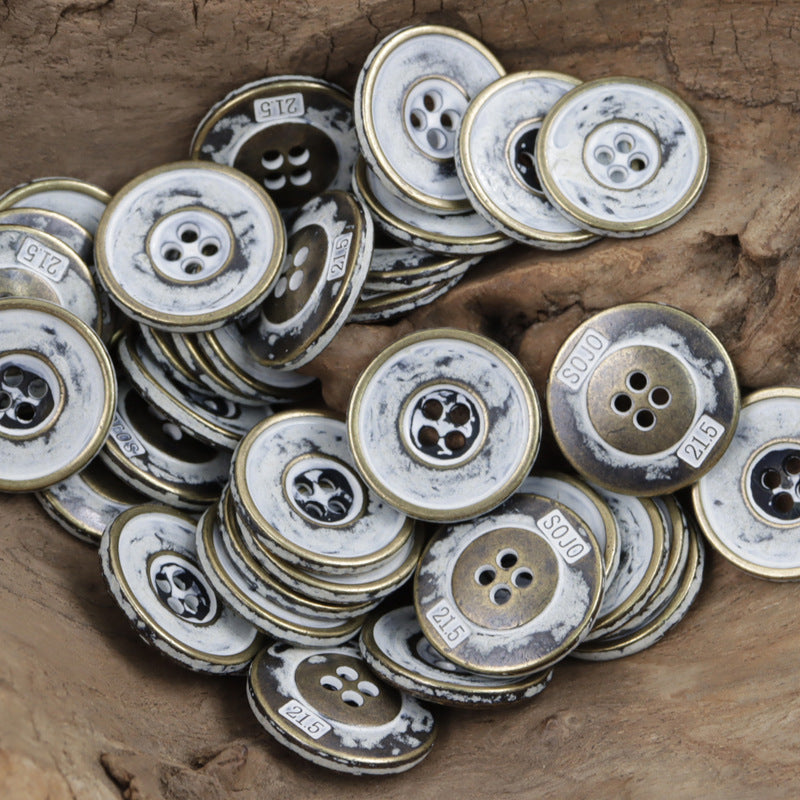 Vintage Rusty Metal 4 Hole Buttons for Denim Shirts 10pcs White Bronze
