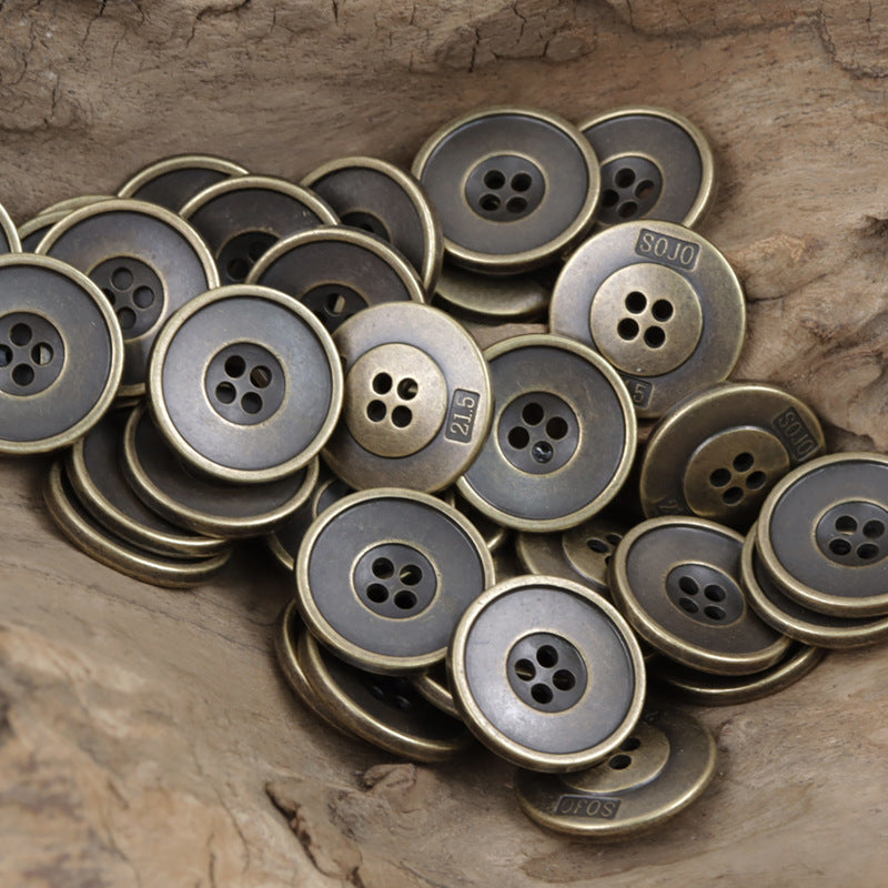 Vintage Rusty Metal 4 Hole Buttons for Denim Shirts 10pcs Antique Bronze