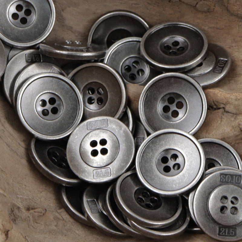 Vintage Rusty Metal 4 Hole Buttons for Denim Shirts 10pcs Antique Silver