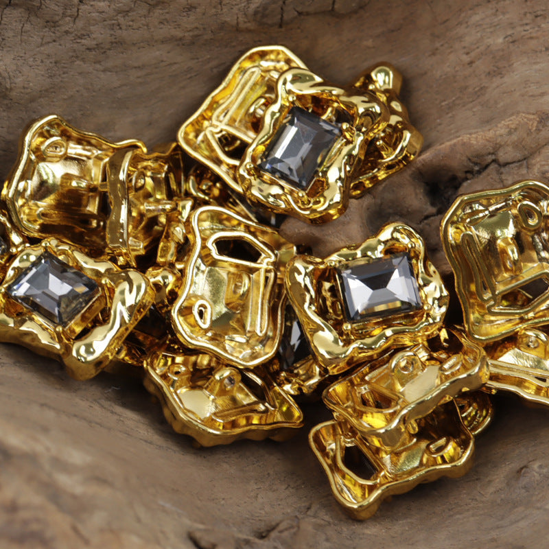 Irregular Rectangular Zircon-Inlaid Metal Decorative Buttons 10pcs Gold