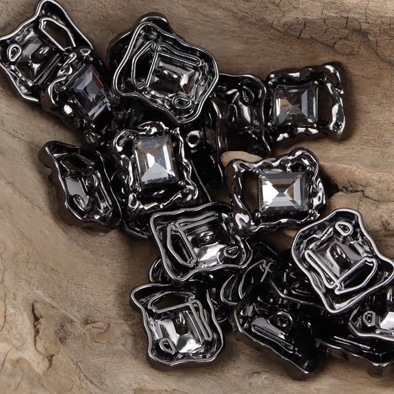 Irregular Rectangular Zircon-Inlaid Metal Decorative Buttons 10pcs Black