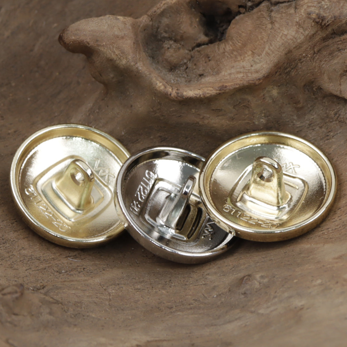 Round Gold and Silver Metal Buttons with Embedded Square Patterns 10pcs