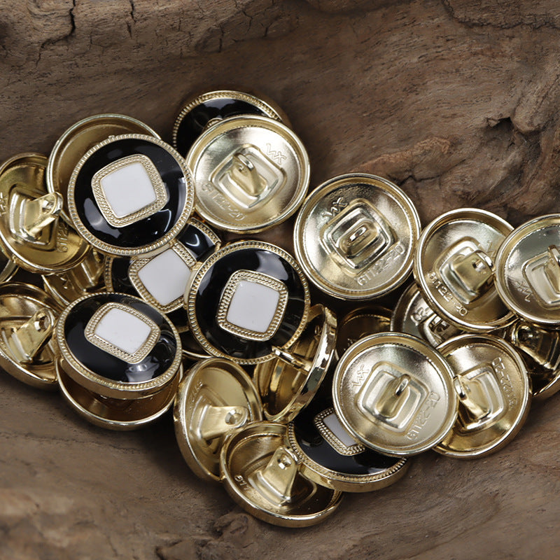 Round Gold and Silver Metal Buttons with Embedded Square Patterns 10pcs Gold