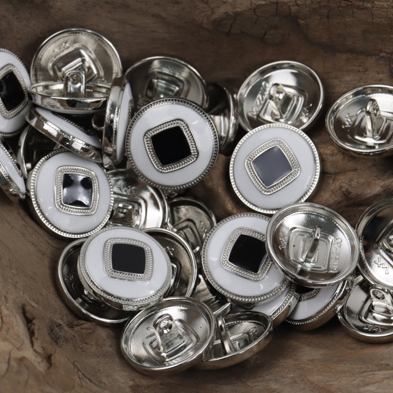 Round Gold and Silver Metal Buttons with Embedded Square Patterns 10pcs Silver