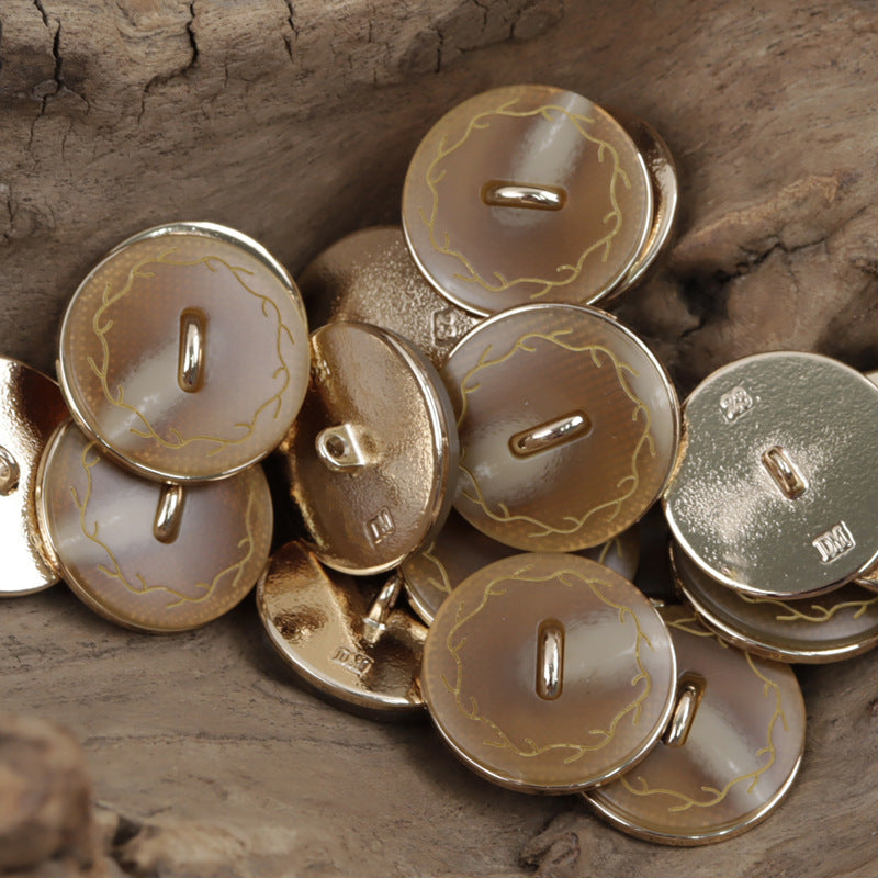Wreath Pattern Flat Resin-Metal Combination Buttons 10pcs Khaki