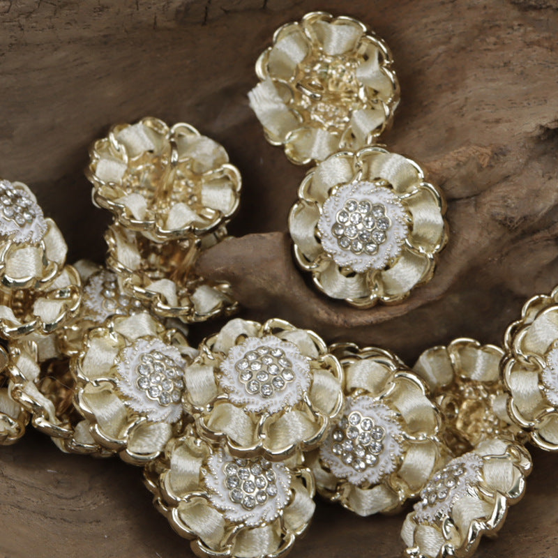 Hydrangea Handmade Hot-Fix Rhinestone Metal Decorative Buttons 10pcs Gold