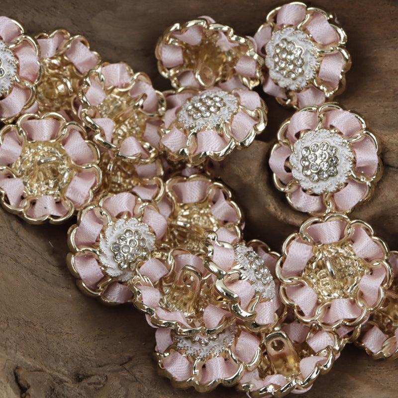 Hydrangea Handmade Hot-Fix Rhinestone Metal Decorative Buttons 10pcs Pink