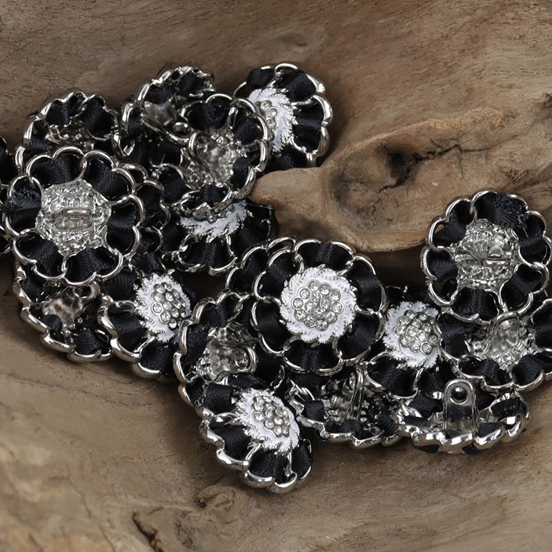 Hydrangea Handmade Hot-Fix Rhinestone Metal Decorative Buttons 10pcs Black