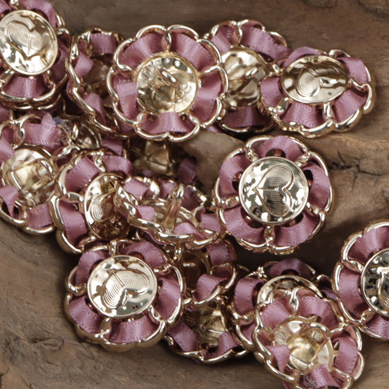 Flower-Shaped Heart Decorative Gold Buttons for Stringing and DIY Crafts 10pcs Pink