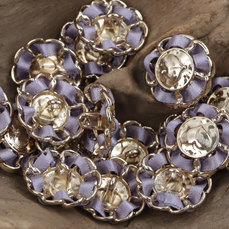 Flower-Shaped Heart Decorative Gold Buttons for Stringing and DIY Crafts 10pcs Purple