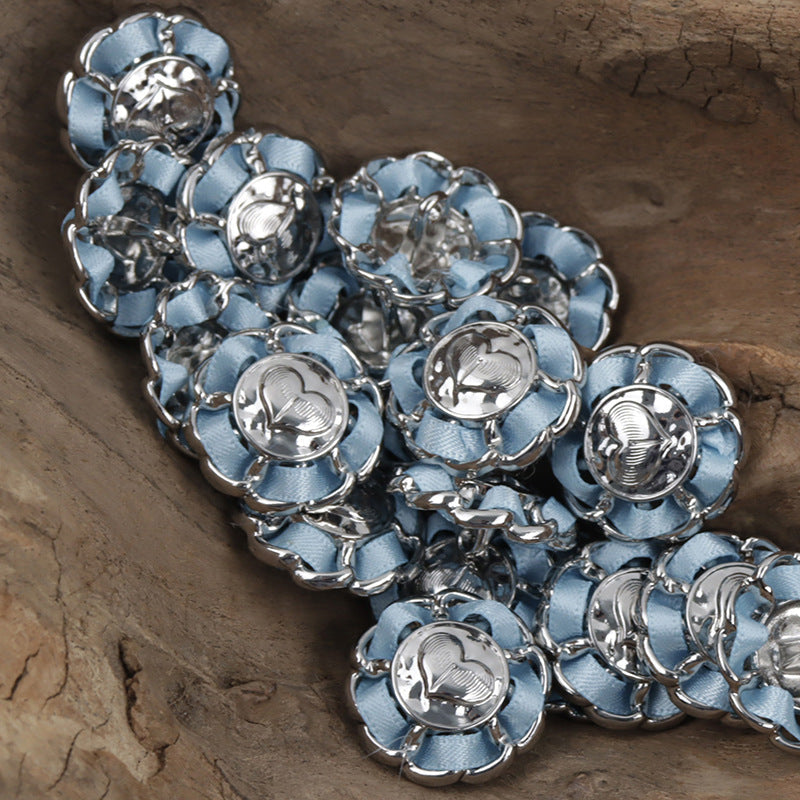Flower-Shaped Heart Decorative Gold Buttons for Stringing and DIY Crafts 10pcs Blue