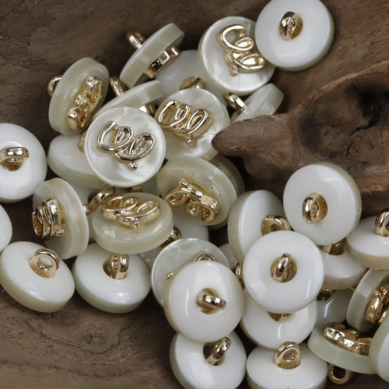 11.5mm Round Beige Decorative Resin Buttons with Metal Handle 20pcs