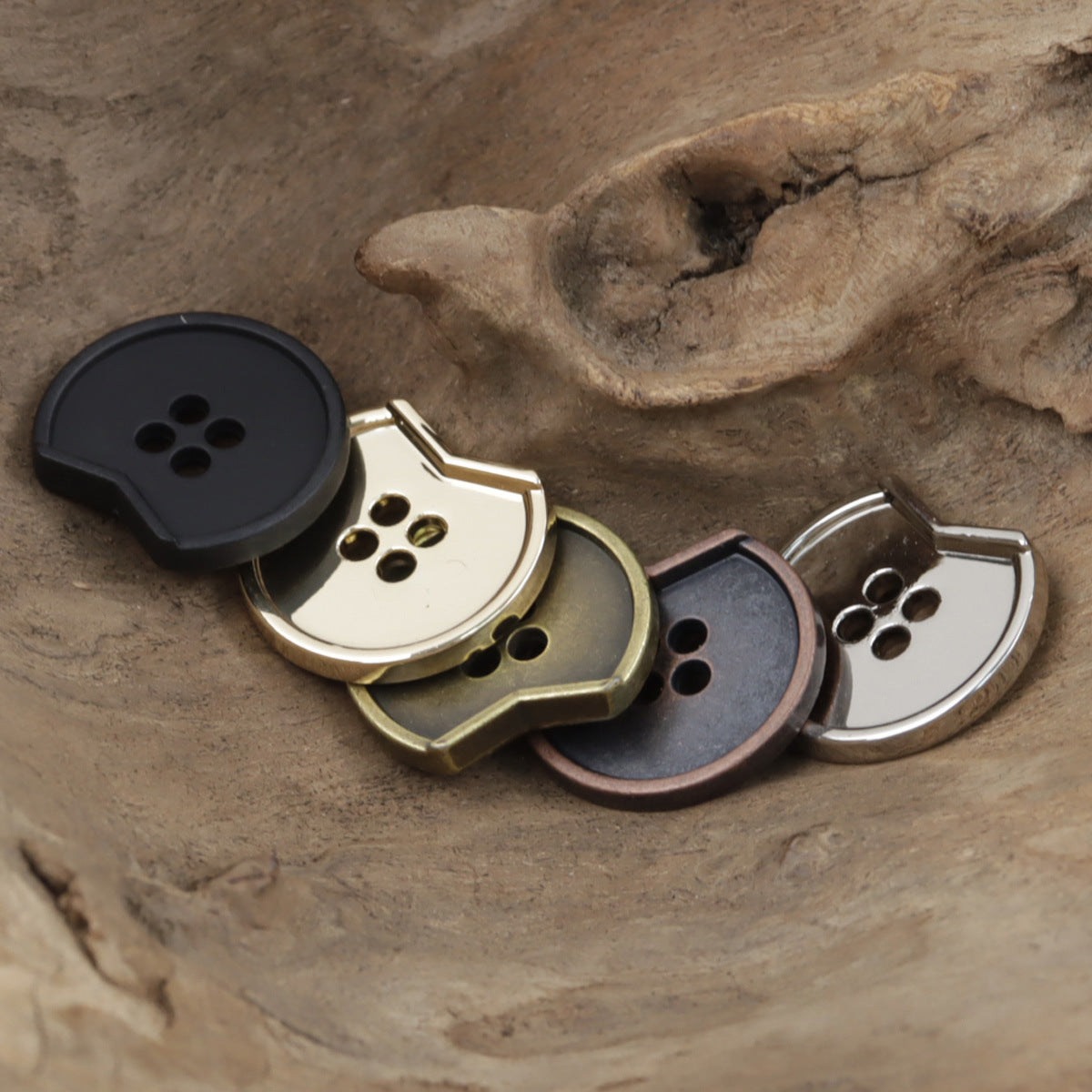 Minimalist Irregular Notched 4-Hole Metal Buttons 10pcs