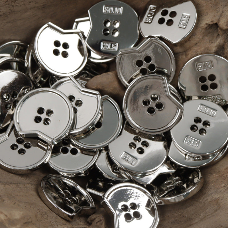 Minimalist Irregular Notched 4-Hole Metal Buttons 10pcs Silver