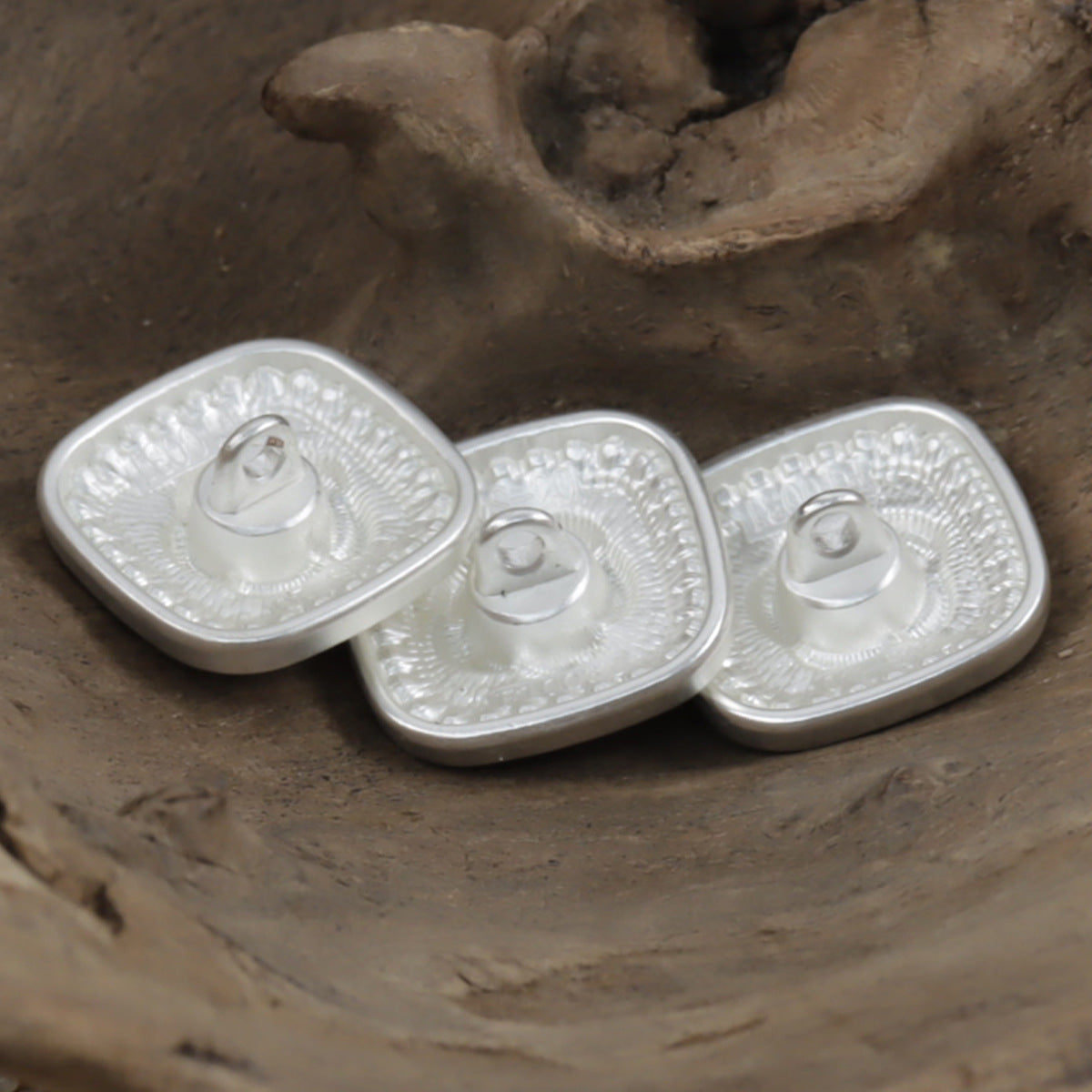 Square Silver Rose Metal Shank Buttons 10pcs