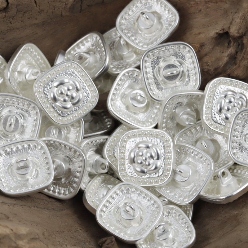 Square Silver Rose Metal Shank Buttons 10pcs