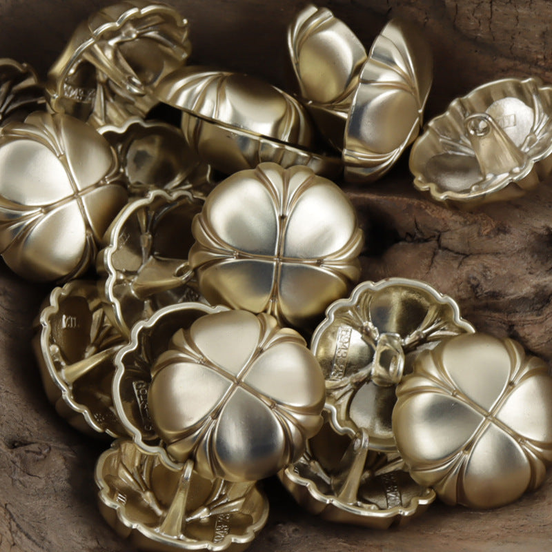 Four-Leaf Clover Misty Gold Metal Shank Buttons - 10pcs Misty Gold