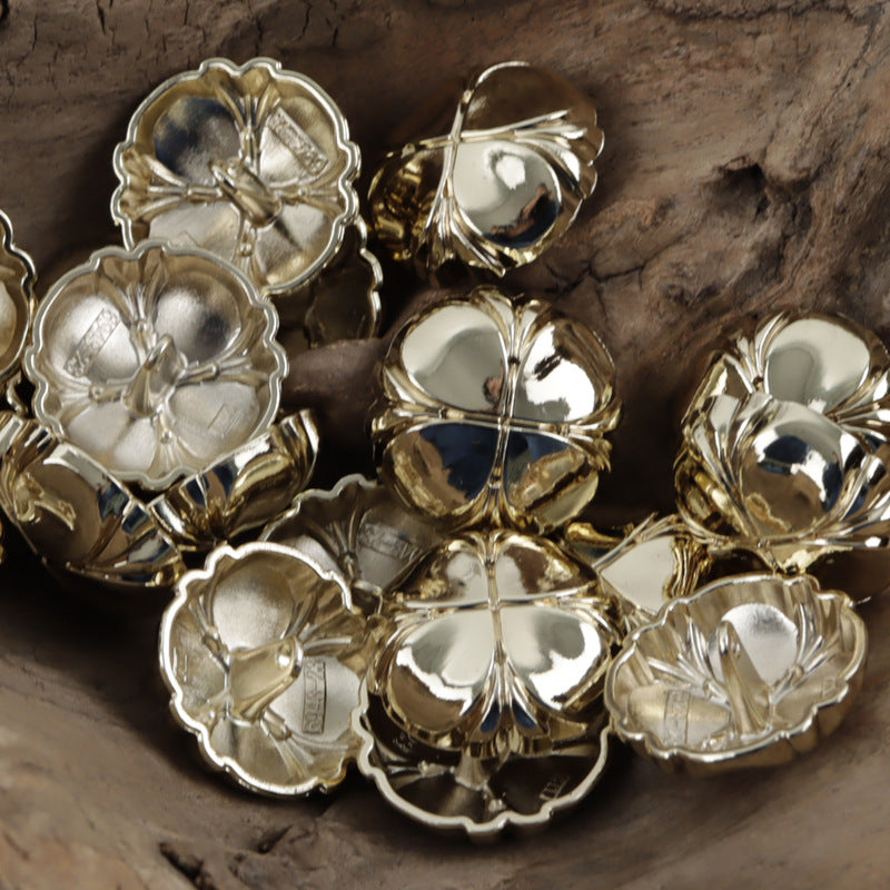 Four-Leaf Clover Misty Gold Metal Shank Buttons - 10pcs Light Gold