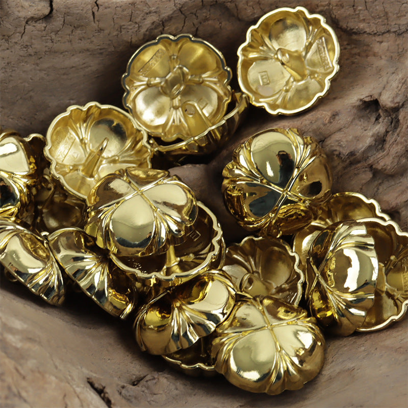 Four-Leaf Clover Misty Gold Metal Shank Buttons - 10pcs Gold