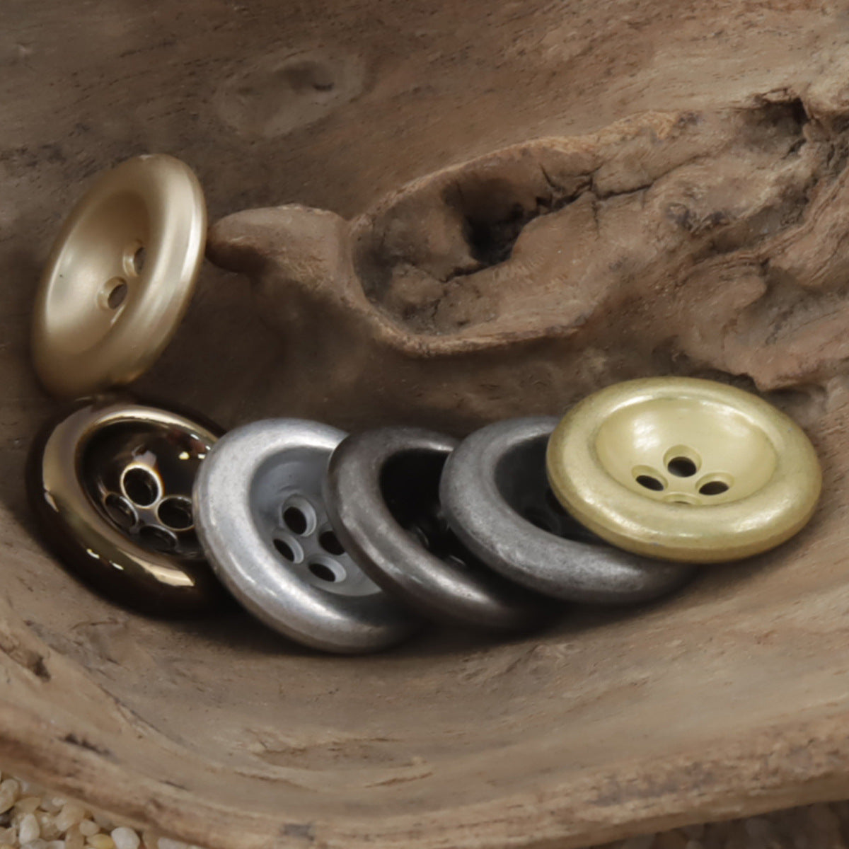 Vintage Double-Sided Aged Gold Silver 4-Hole Metal Buttons,10pcs