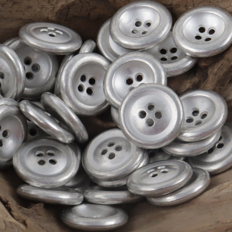 Vintage Double-Sided Aged Gold Silver 4-Hole Metal Buttons,10pcs Silver