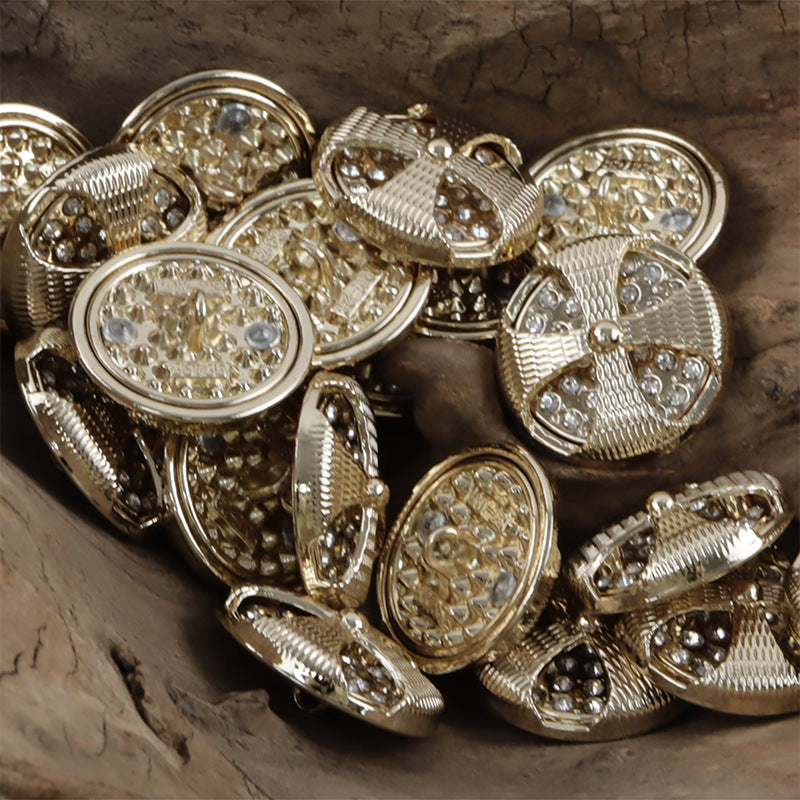 Palace-Style Diamond-Inlaid Hollow Windmill Metal Button 10pcs Gold