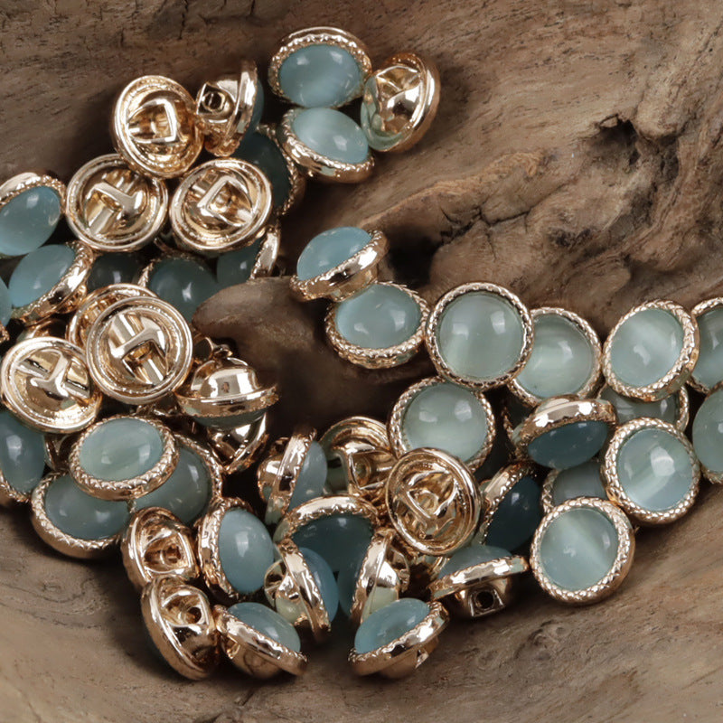 11.5mm Pearlescent Metal Buttons for Elegant Shirts 10pcs Cyan