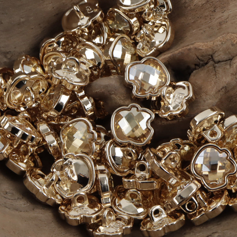 11.5mm Apple-Shaped Metal Button Inlaid Rhinestones for DIY Jewelry 10pcs Yellow