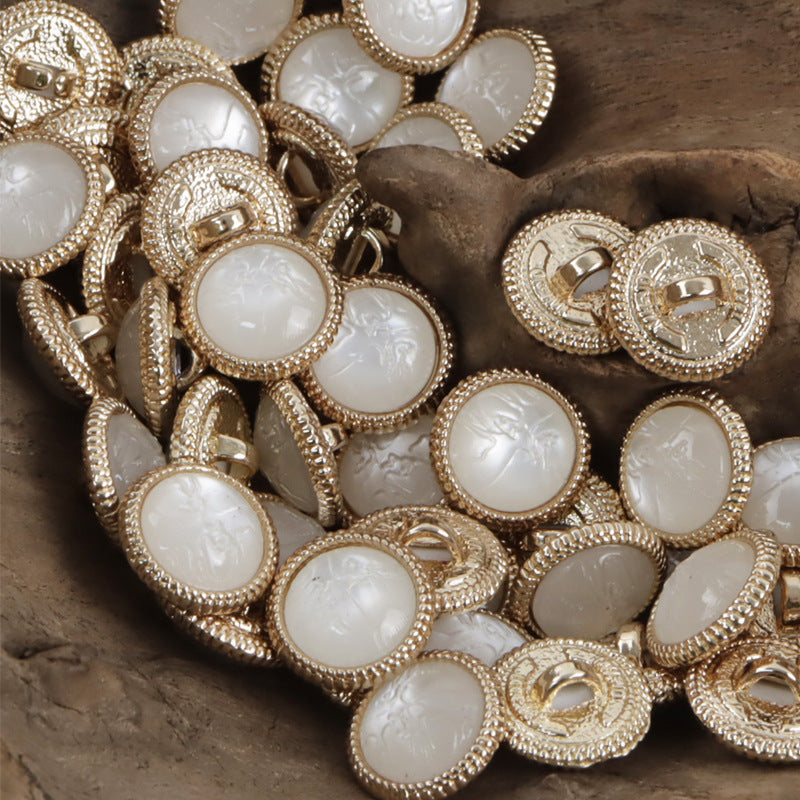 11.5mm Champagne Resin-Metal Buttons for Dresses Silk Shirts 20pcs White