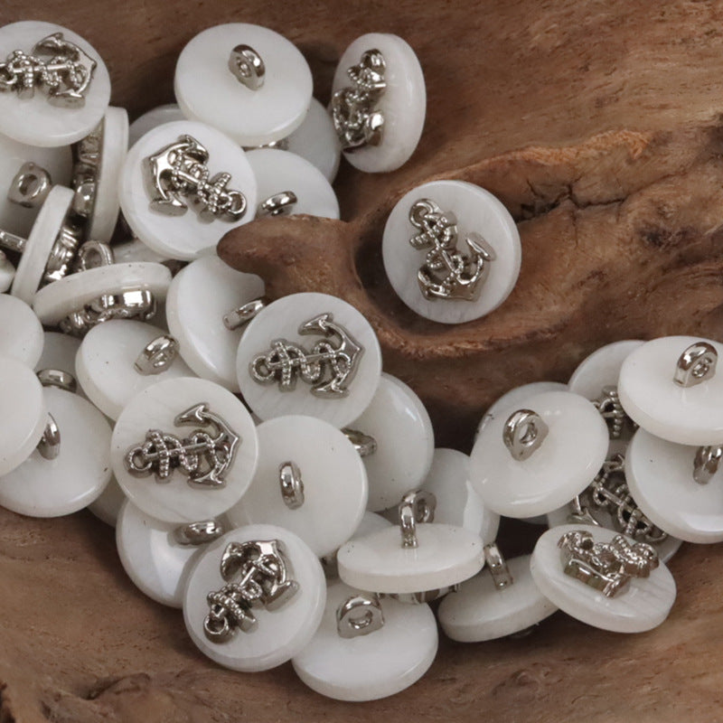 Metal Anchor Pattern Resin Buttons for Navy Striped Cardigans 10pcs White，