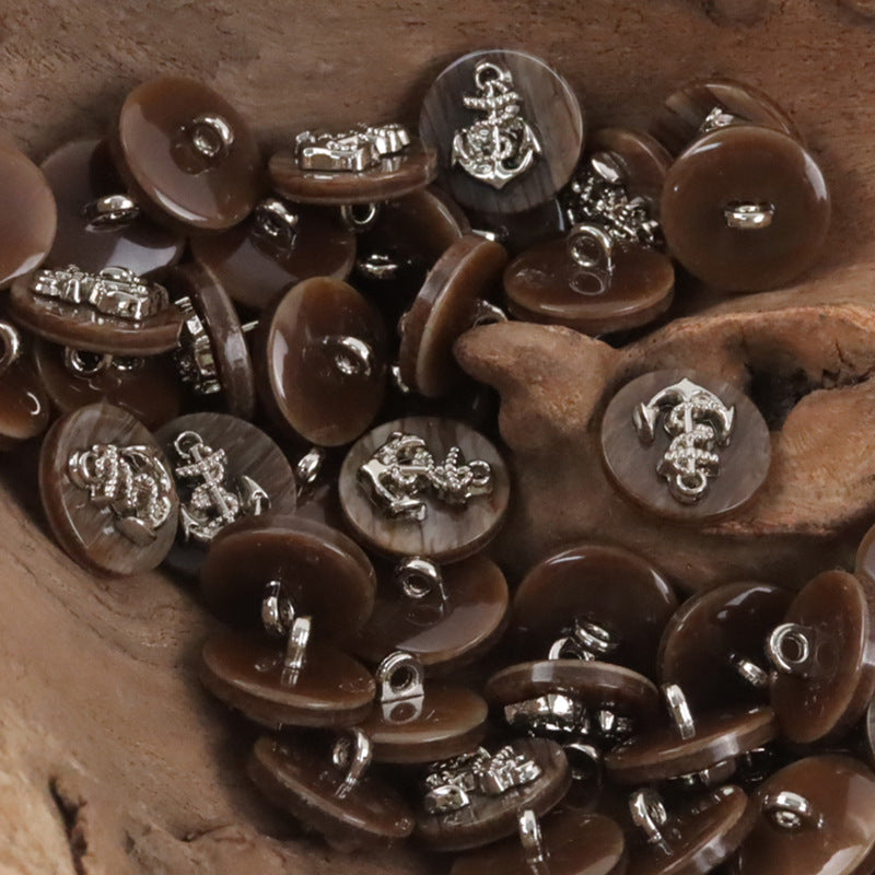 Metal Anchor Pattern Resin Buttons for Navy Striped Cardigans 10pcs Coffee