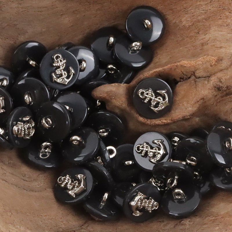 Metal Anchor Pattern Resin Buttons for Navy Striped Cardigans 10pcs Black